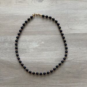 Vintage Navy Blue and Gold Beaded Necklace